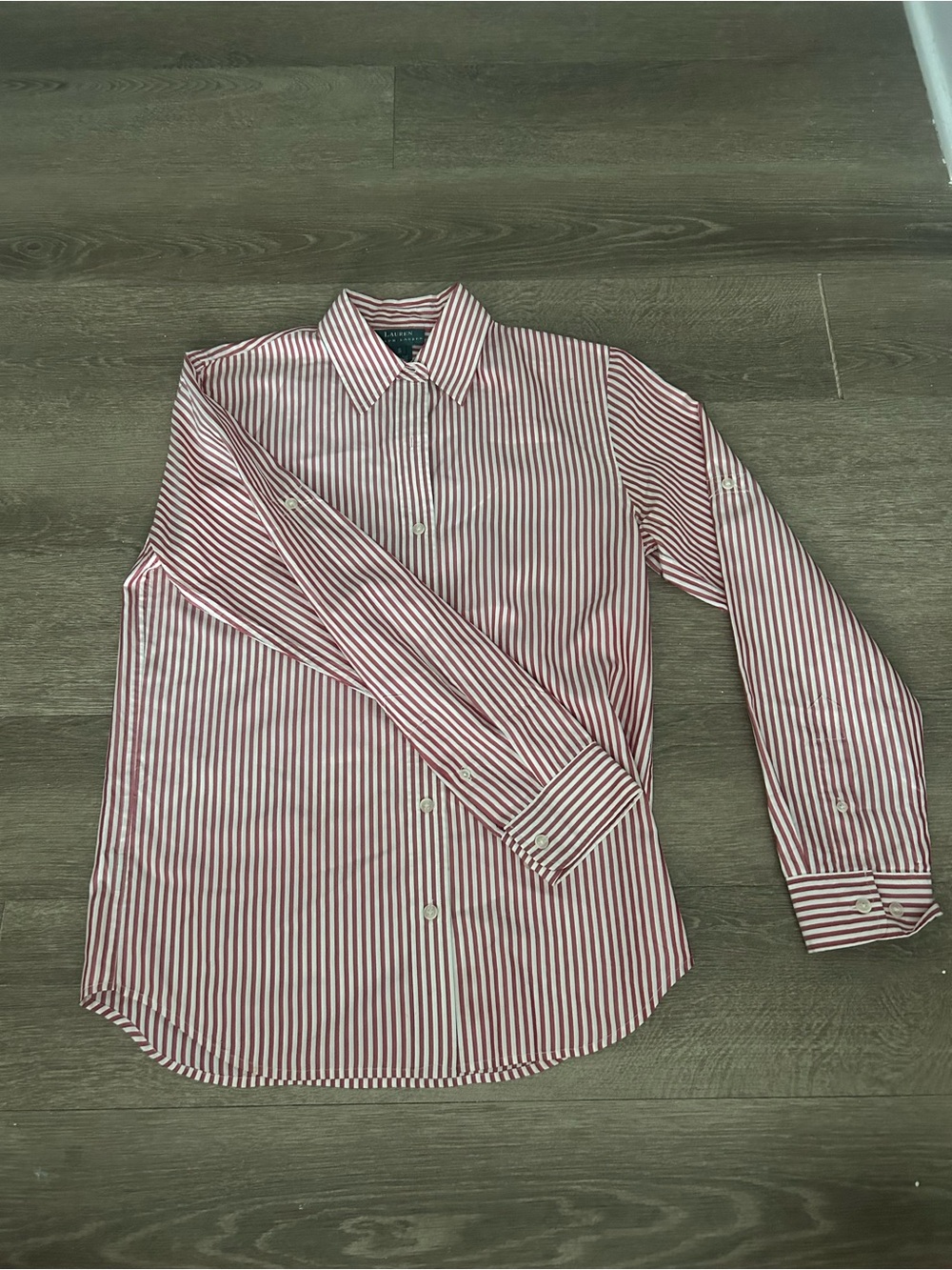 Lauren Ralph Lauren Red and White Striped Button-Down Shirt - Picture 4 of 5